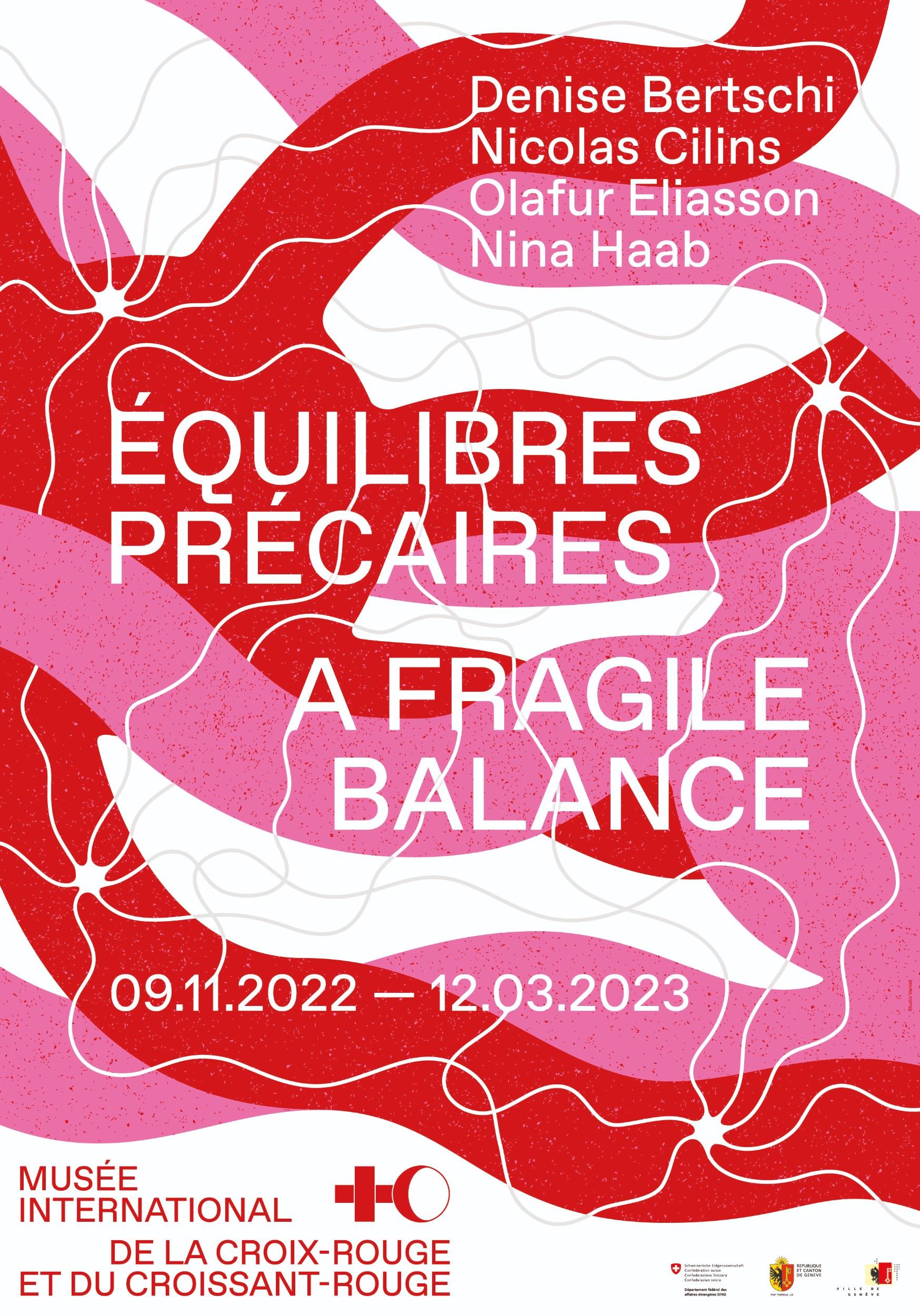 Affiche de l'exposition "Équilibres précaires" au Musée international de la Croix-Rouge et du Croissant-Rouge